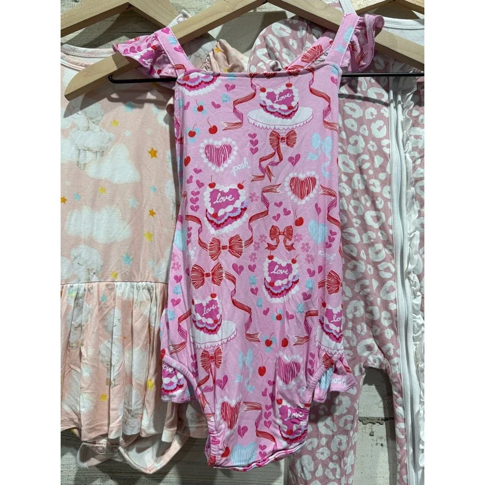 Posh Peanut Snuggle Bums Bundle Girls 2T Pink Leopard Lamb Bamboo EUC